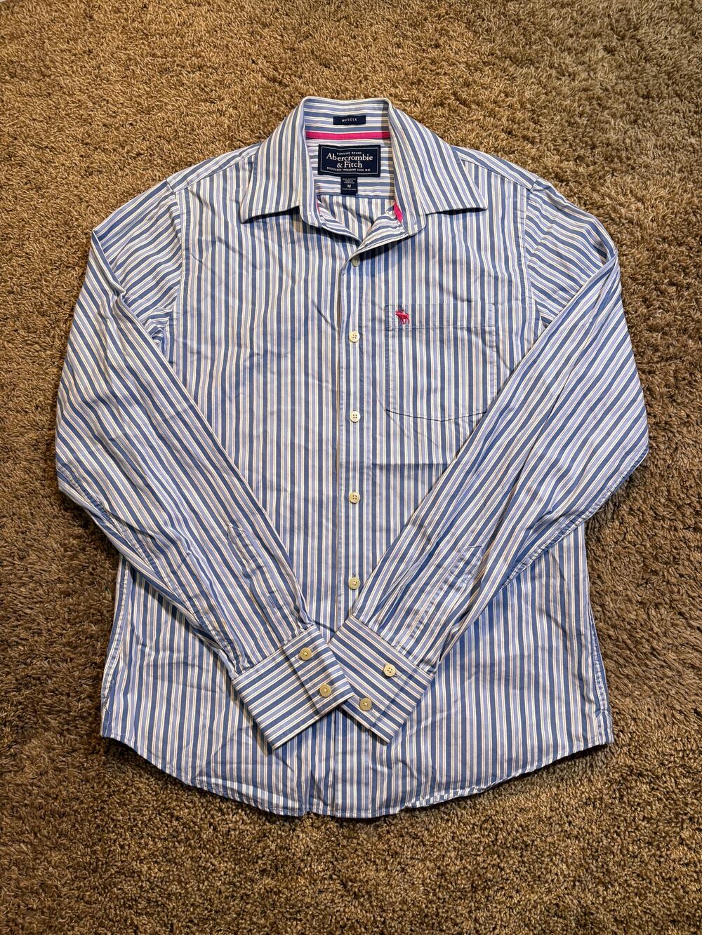 Abercrombie & Fitch Striped Muscle Button Down Shirt Size Medium Preppy Y2K